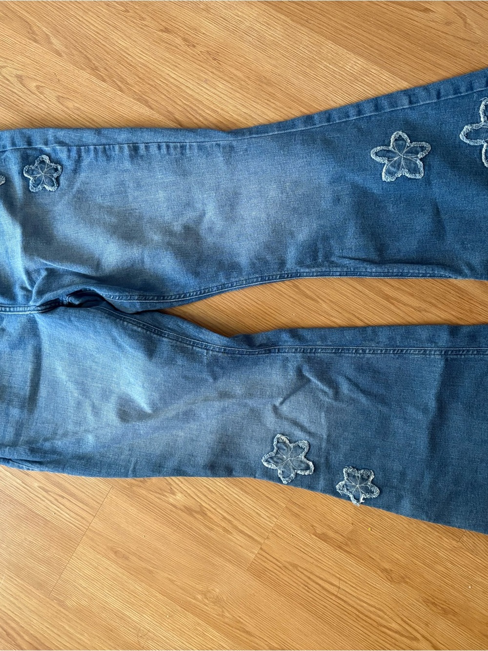 Girls' Blue Embroidered Flower Jeans